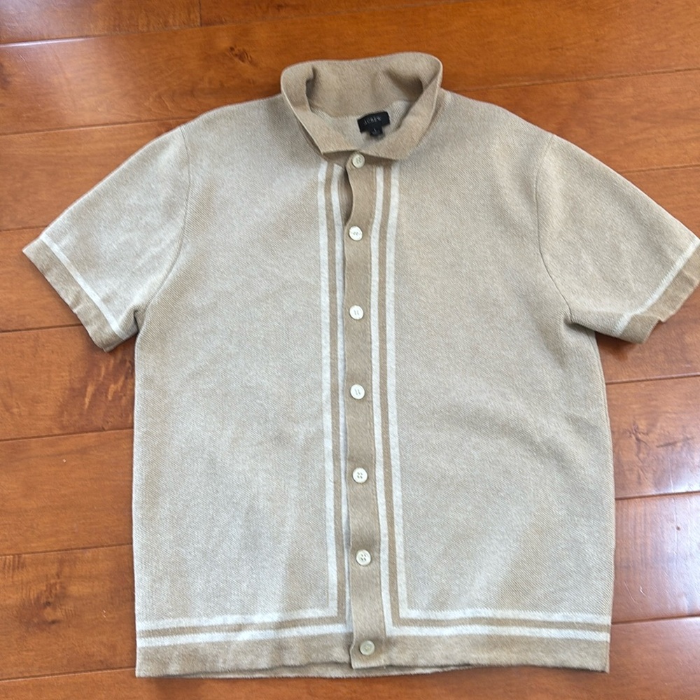 J. Crew Men’s beige cotton cardigan sweater in size large.